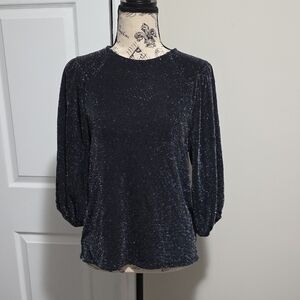 Vince Camuto Holiday Hues Sparkle Metallic 3/4 Sleeve Shirt, Top XS, S